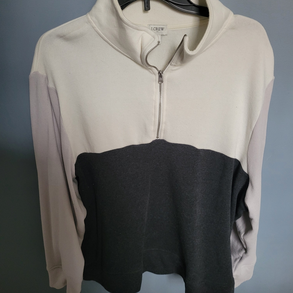 J. Crew Women's Half-Zip Sweatshirt - Cream and Black 2XL